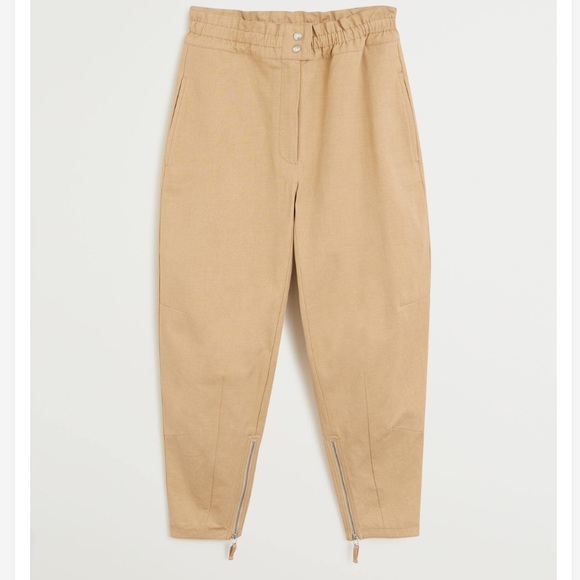 -NWT MANGO Beige Paper Bag Relaxed Trousers - Picture 3 of 9